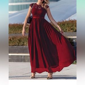 Deep red lace formal dress